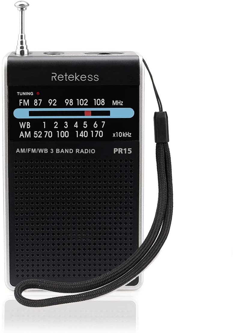 Tbest Mini radio Radio de Poche Portable AM/FM Radio à Piles Multifonction  Gris Argent Classique pour Maison Randonnée Cyclisme