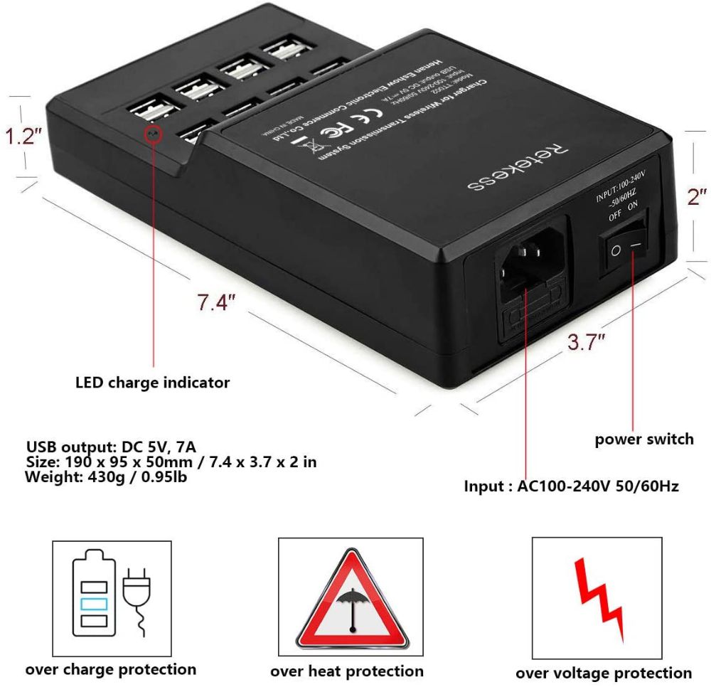 Retekess TT002 16 Ports USB Base de Chargeur pour Système de Guide Touristique