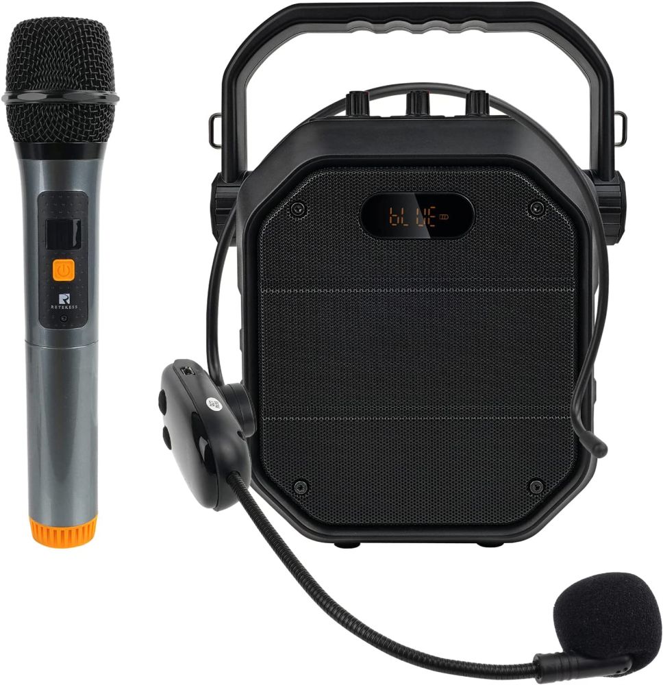 Retekess TC102 Karaoké Machine Haut-Parleur, Portable PA Système, 2 Microphones sans Fil, Support FM Radio, Bluetooth 5.0 et AUX Entrée pour Discours, Formation, Karaoké, Fête