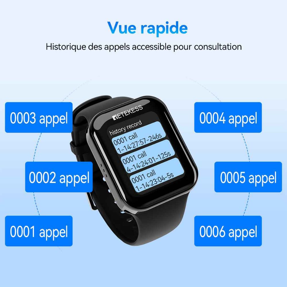 Retekess Système d'Appel de Serveur TD113 Watch Pager IP67 Écran Tactile étanche pour Restaurant, Réception d'entreprise, Bars, Clubs