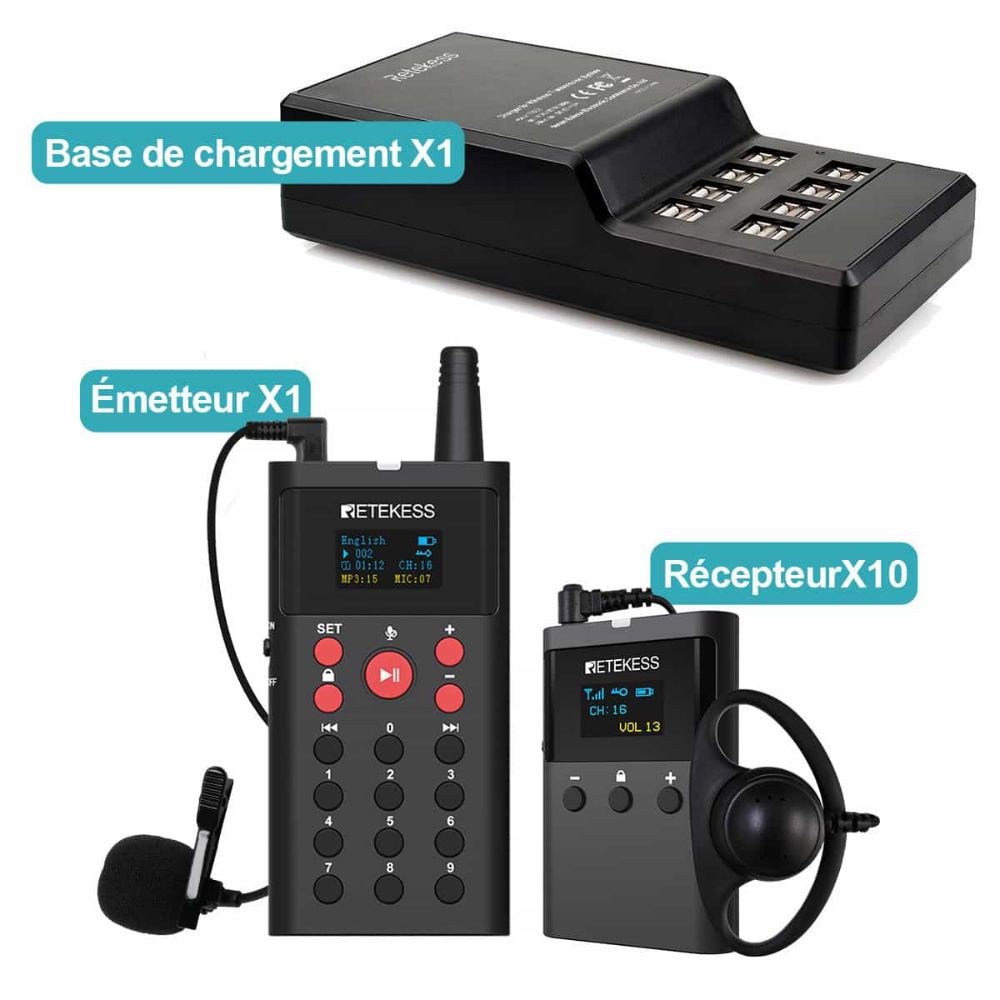 Retekess <span class="search-result-highlight">TT127</span> Audiophone Musée Système de Guide Touristique MP3 Combinaison D'audio Préenregistré et d'explications en Direct avec base de Chargement à 16 Emplacements