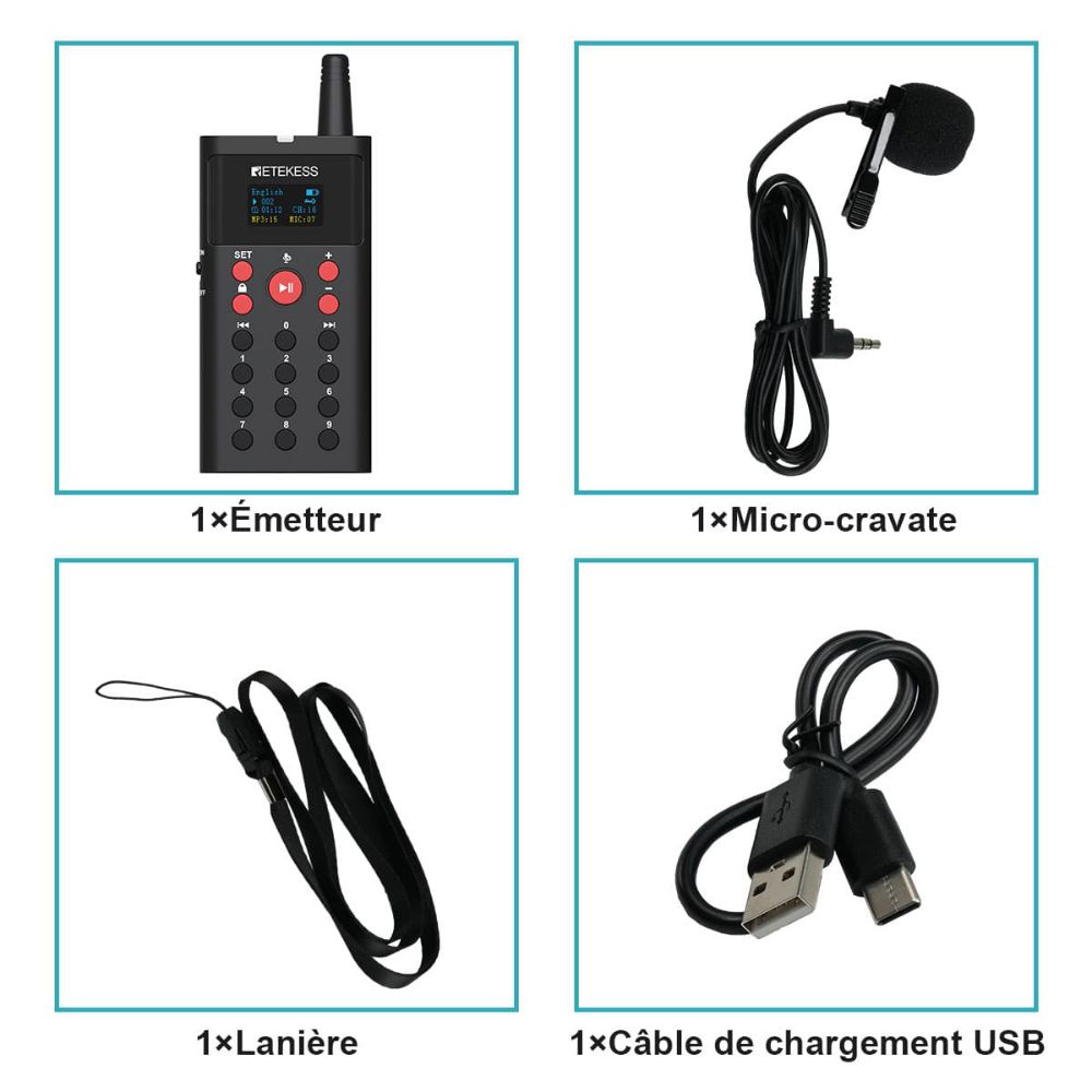 Retekess TT127 Système Audio Guide Émetteur avec Microphone à Revers