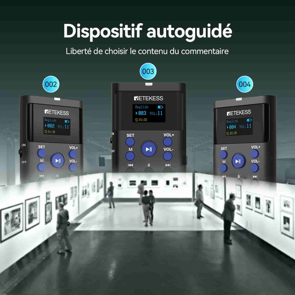 Retekess TT128/TT128B Guide Audio Autoguidé, adapté aux Musées, Expositions, Usines, Visites Scolaires, avec boîtier de Chargement 45 Emplacements