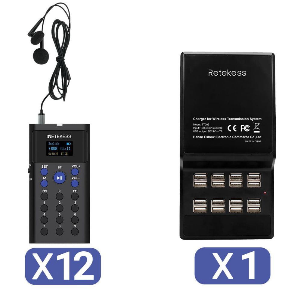 Retekess TT128 Système Audio pour Visite Guidée Bluetooth avec Base de Chargement à 16 Ports pour Musées, Expositions et Usines