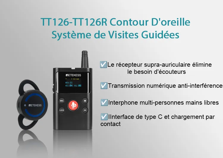 Retekess TT126 TT126R contour d'oreille système de visites guidées