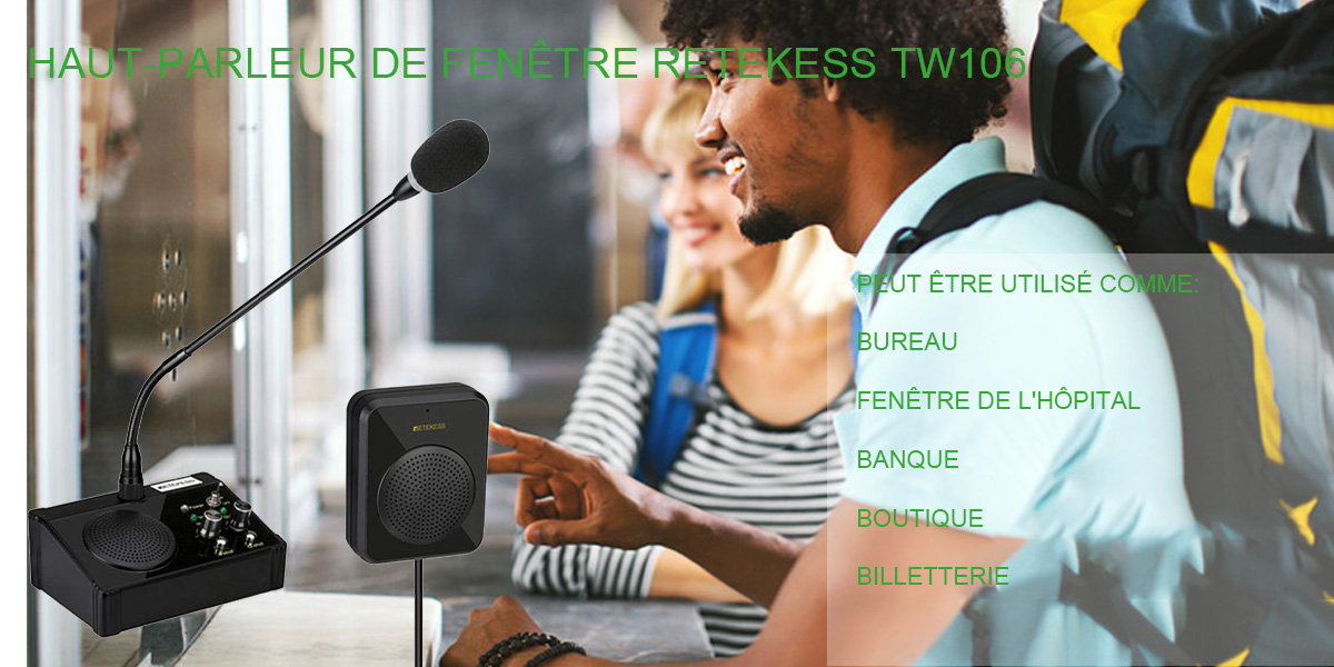 Haut-parleur de fenêtre Retekess TW106, système d'interphone de comptoir