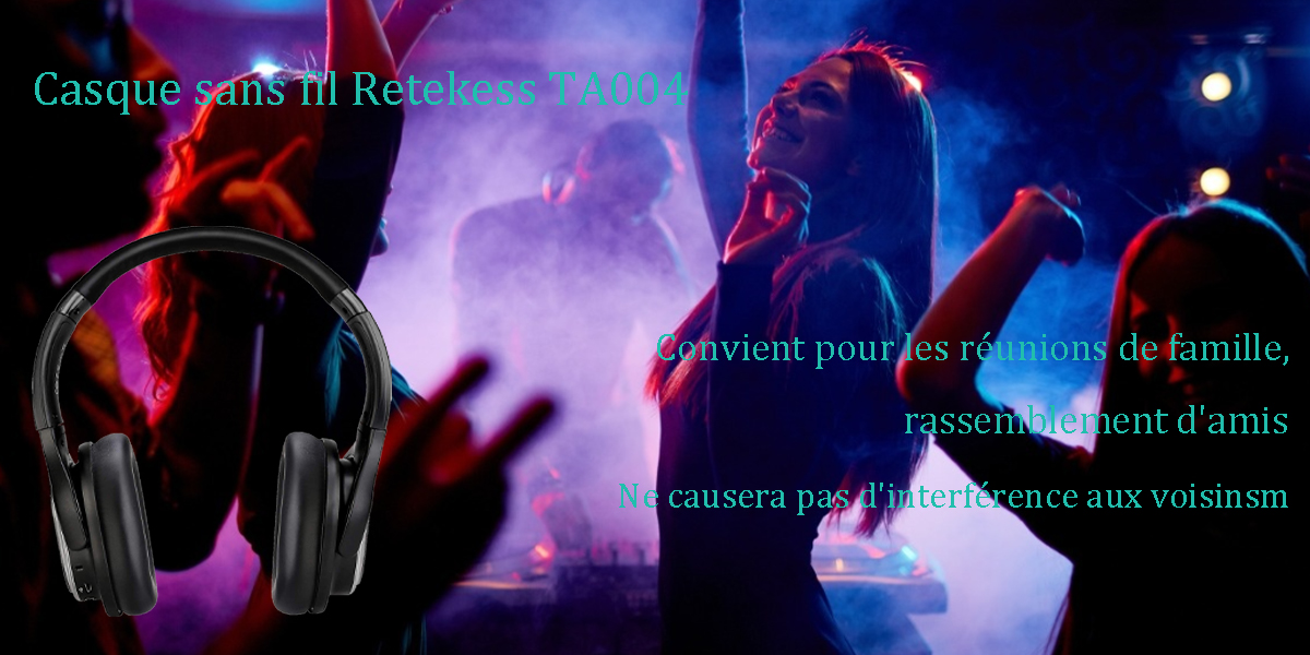 Écouteur sans fil Retekess TA004, écouteur disco silencieux pour soirée dansante