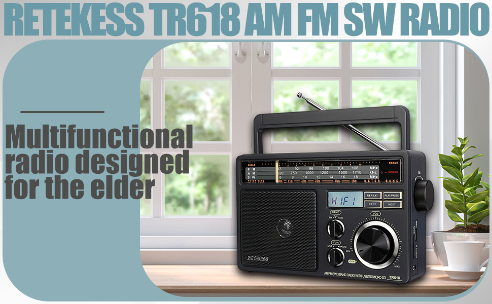 Retekess TR618 Radio portable FM AM SW Radio pour personnes âgées