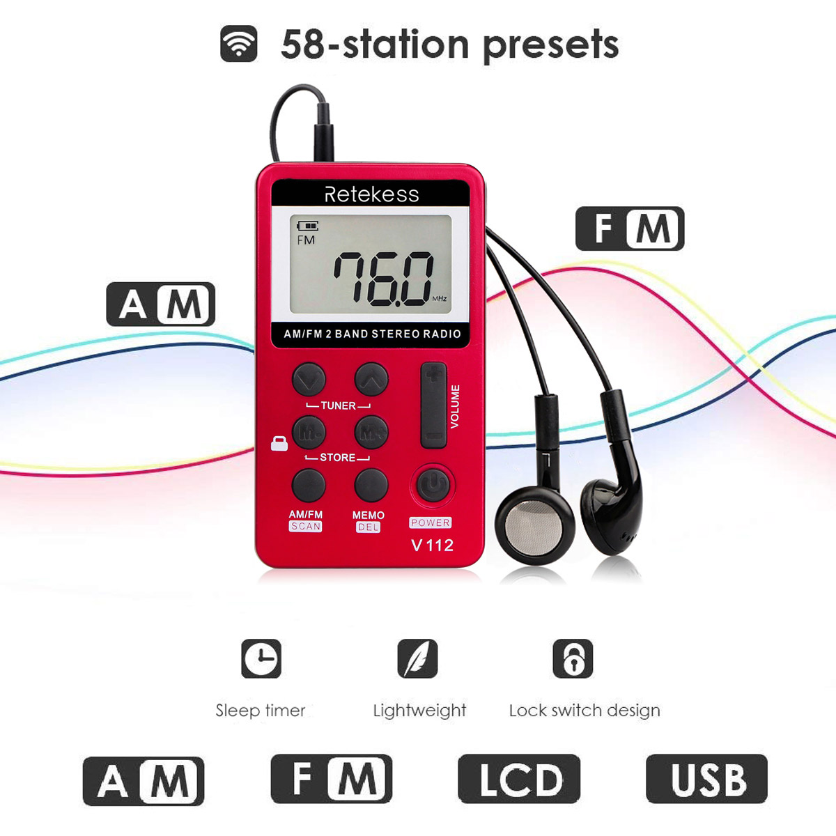 Retekess V112 Radio Petit, AM FM Mini Tuner Récepteur Numérique