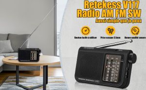 Retekess V117 Poste Radio Portable, Enceinte Radio Vintage FM AM SW, Piles, Transistor, Antenne, Prise Casque, Survie, Salle De Bain, Cuisine doloremque