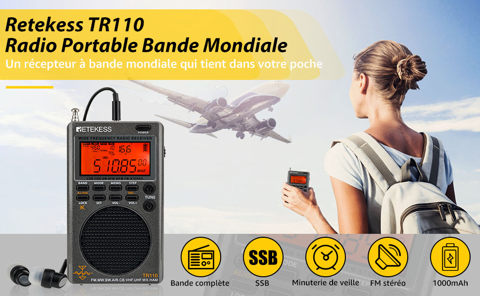 Retekess TR110 Mini Bande Aéronautique Radio Scanner