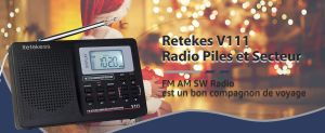 Retekess V111 Poste Radio Portable, Petite Radio FM AM SW, Pile et Secteur, DSP, Minuterie Sommeil, Station de Magasin, LED, Réveil, Cadeau de Noël doloremque