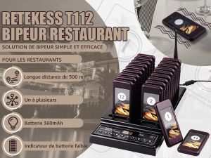 Retekess T112 Bipeur Restaurant, Système d’Appel, Pager System Amélioré, 30 Bipper, Longue Portée, 36H De Temps De Travail, 999 Canaux, pour Restaurant Bar Hôpital Snack Café doloremque