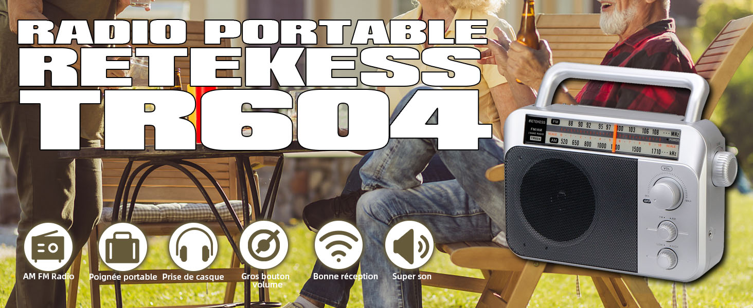 Retekess TR604 Radio Portable FM, Poste Radio Pile et Secteur