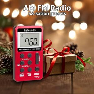 Retekess V112 Mini Radio Portable, Poste Radio Portable de Poche, FM AM, Mini Rechargeable Walkman, Réveil, Prise Casque 3,5mm, d'Extérieur, de Sport, Cadeau de Noël (Rouge) doloremque