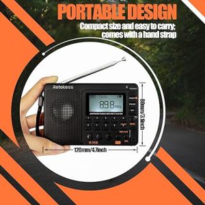 Retekess V115 Radio Portable,Petite Radio Rechargeable,FM AM SW, Piles et Secteur,Carte TF,Enregistreur, MP3,Minuterie de Sommeil,Salle de Bain,Cuisine,Cadeau de Noël(Noir) doloremque