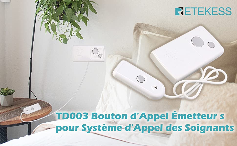 TD003 Bouton d’Appel Émetteur sans Fil 2 Touche Bouton Système d'Appel des Soignants